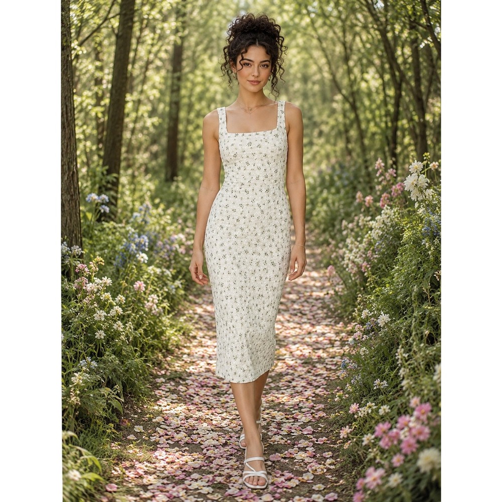 Aéropostale Cream Floral Midi Dress Romantic Soft Girl Garden Party Cutout XL